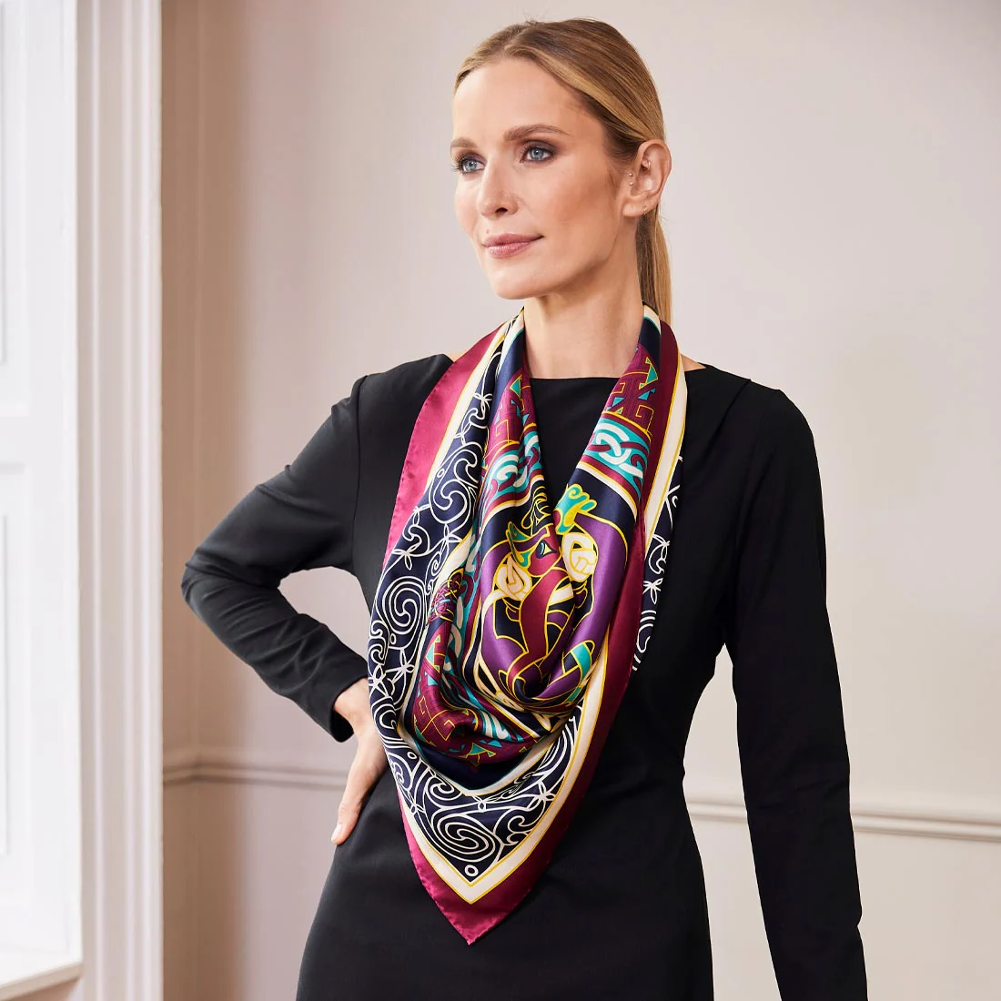 Celtic Elegance  Silk Scarf - Burgundy & Navy - Image 11