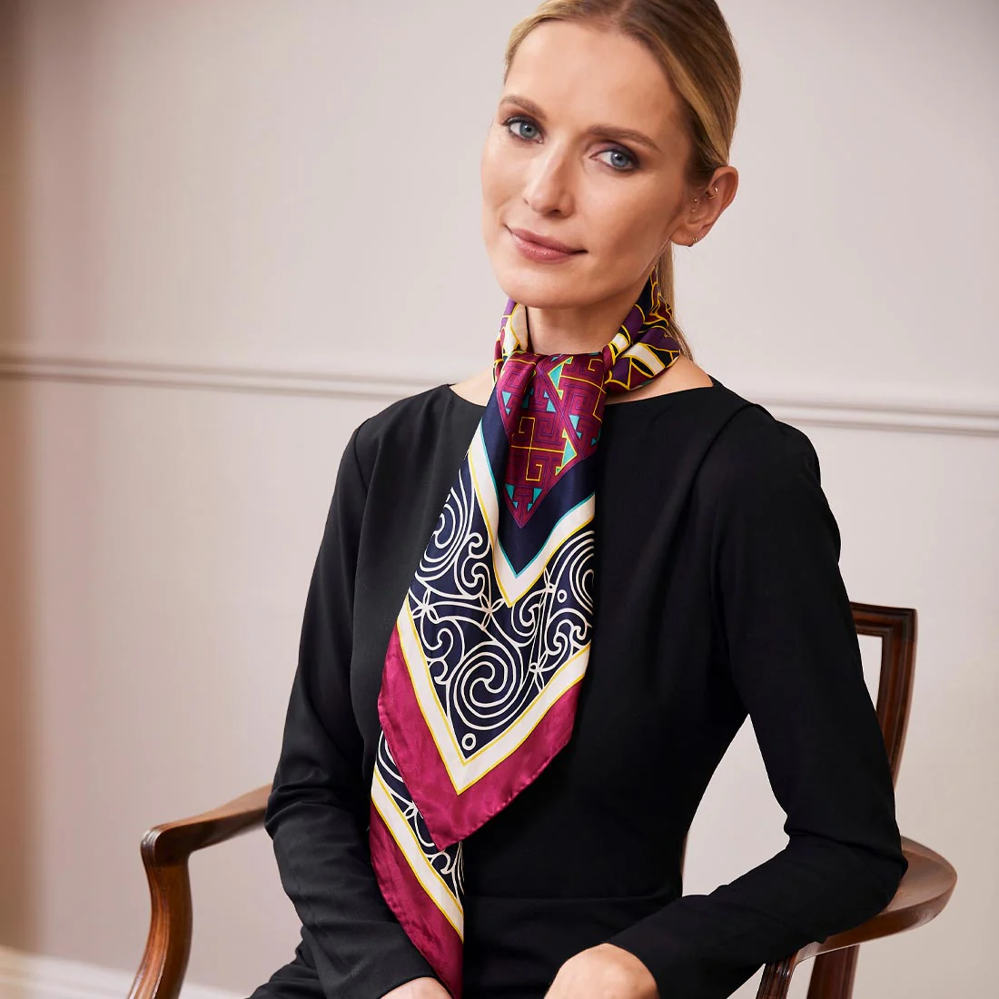 Celtic Elegance  Silk Scarf - Burgundy & Navy - Image 12