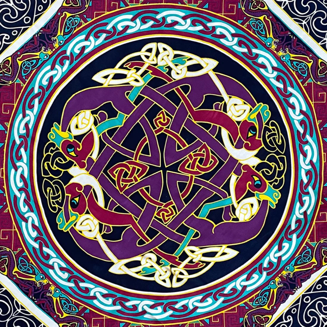 Celtic Elegance  Silk Scarf - Burgundy & Navy - Image 4