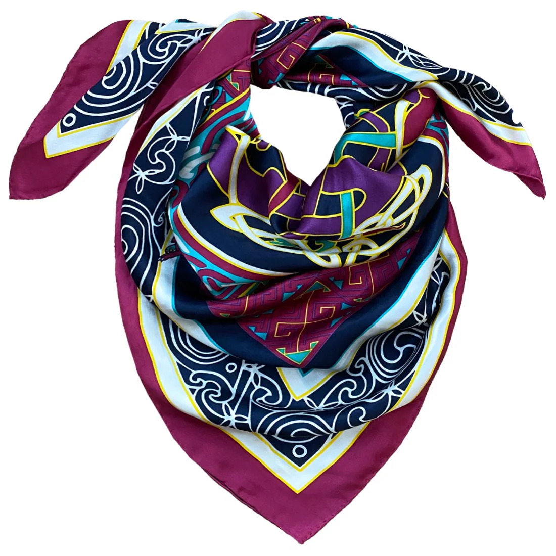 Celtic Elegance  Silk Scarf - Burgundy & Navy - Image 6