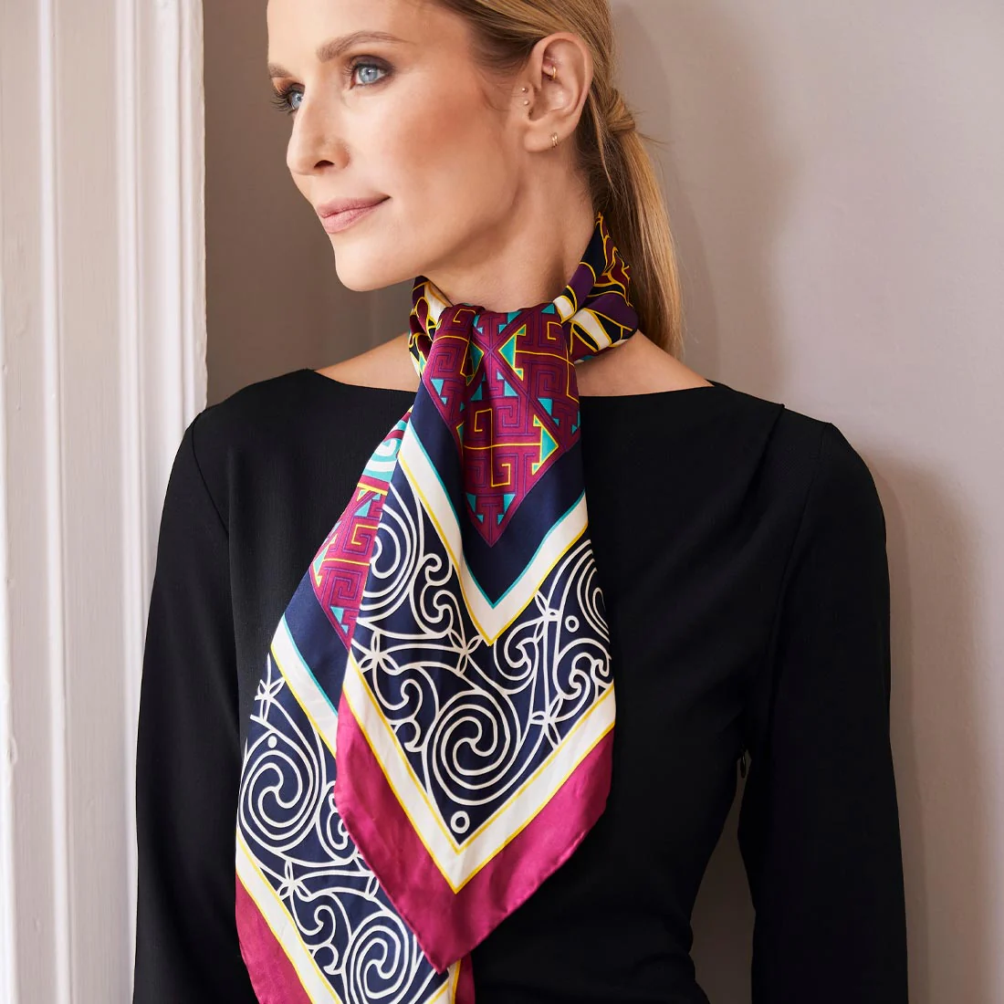 Celtic Elegance  Silk Scarf - Burgundy & Navy - Image 8