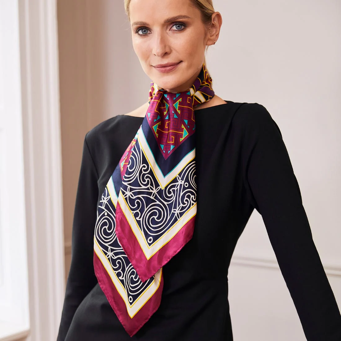 Celtic Elegance  Silk Scarf - Burgundy & Navy - Image 9