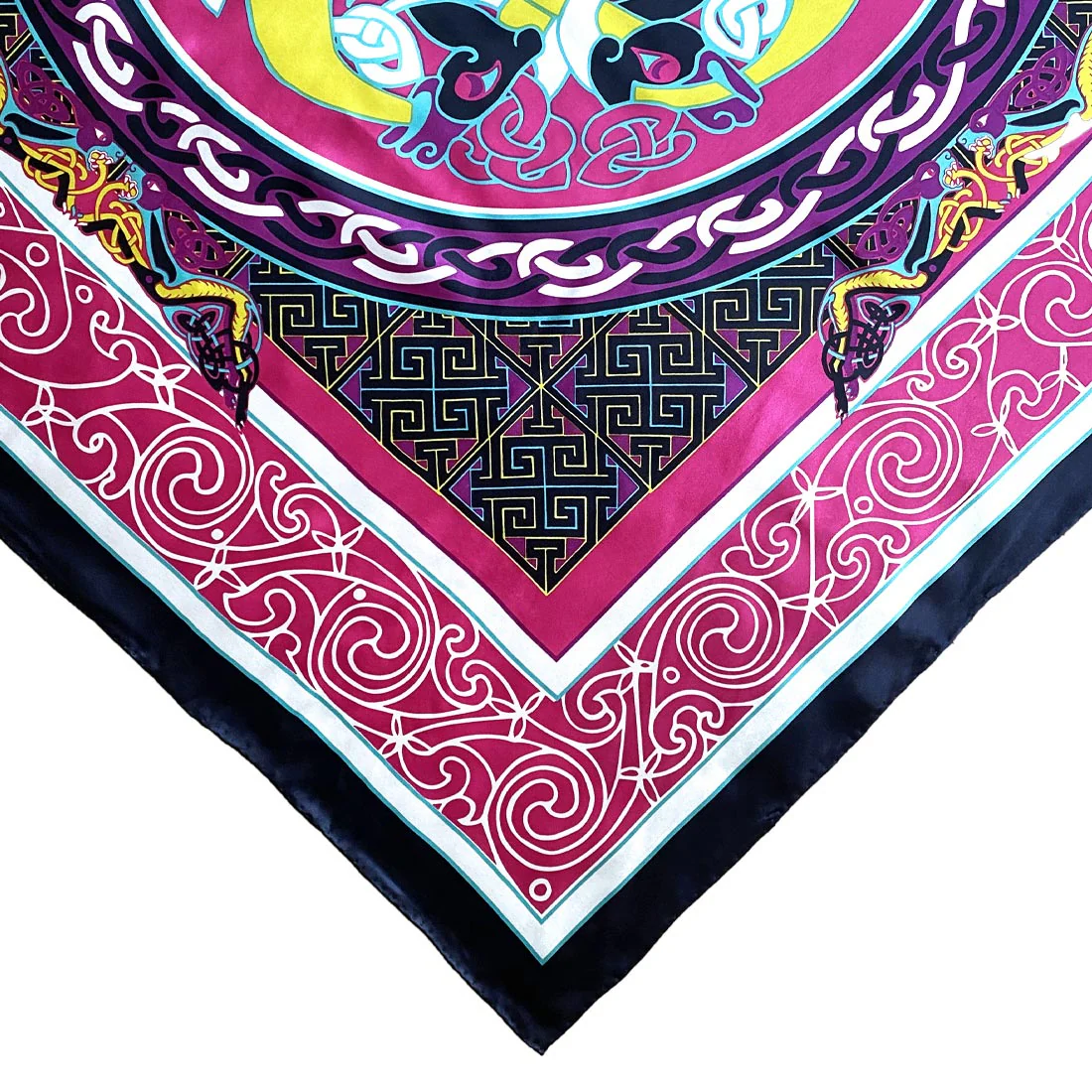 Celtic Elegance Silk Scarf - Cerise Pink & Lime - Image 3