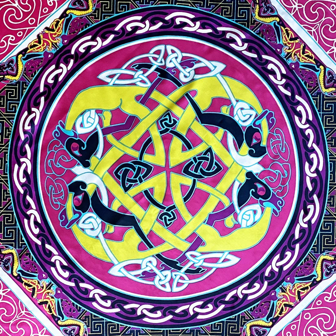 Celtic Elegance Silk Scarf - Cerise Pink & Lime - Image 4