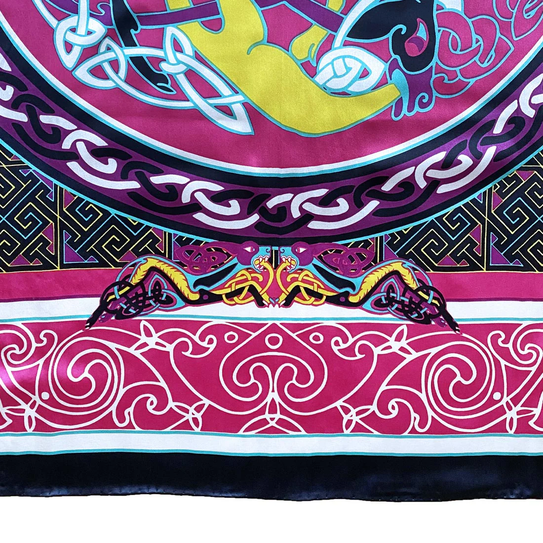 Celtic Elegance Silk Scarf - Cerise Pink & Lime - Image 5