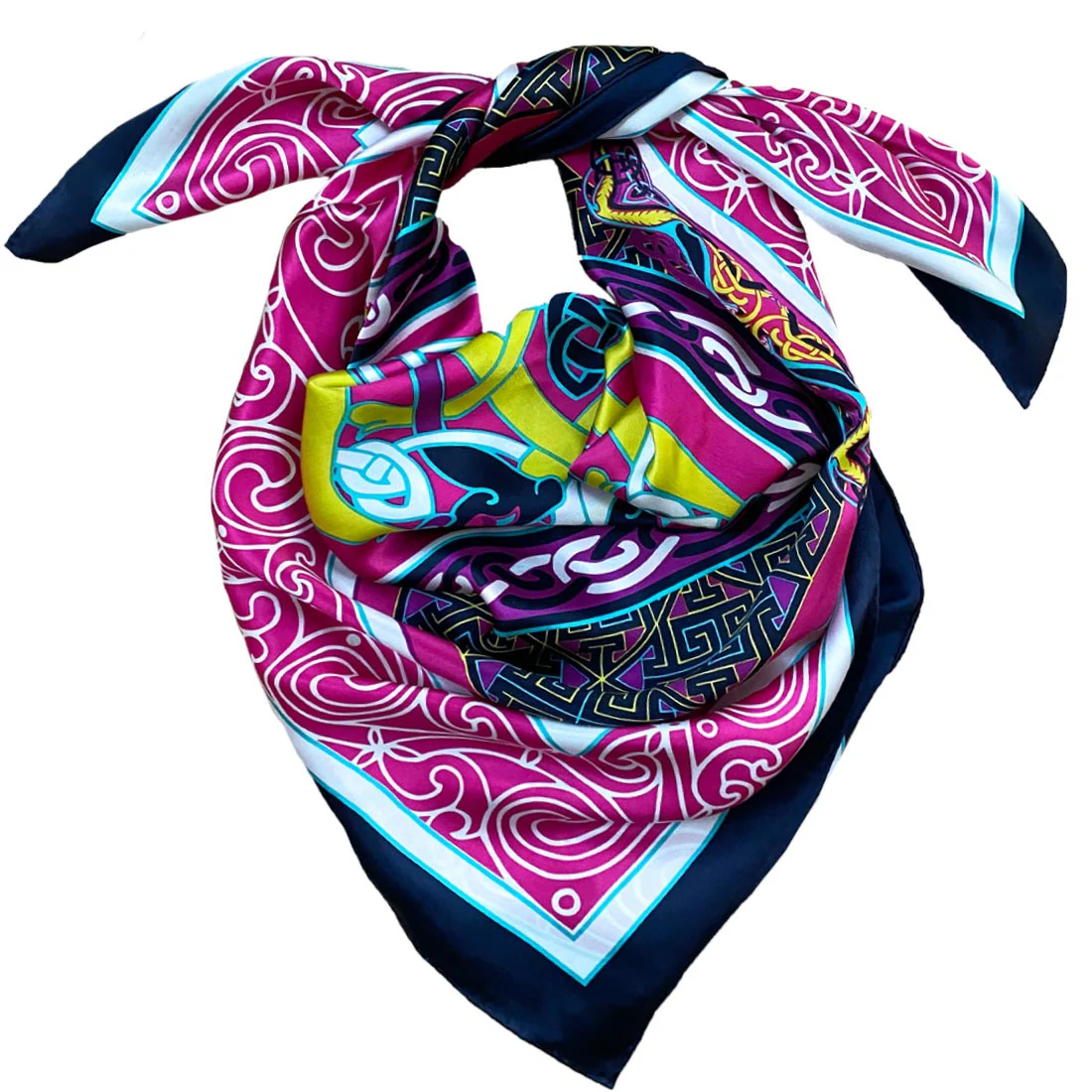 Celtic Elegance Silk Scarf - Cerise Pink & Lime - Image 6