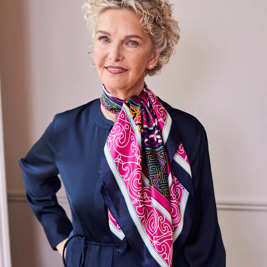 Celtic Elegance Silk Scarf - Cerise Pink & Lime - Image 7