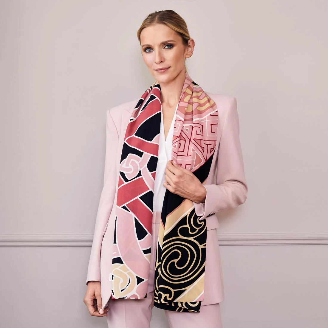 Celtic Elegance  Large Scarf - Baby Pink & Beige - Image 6