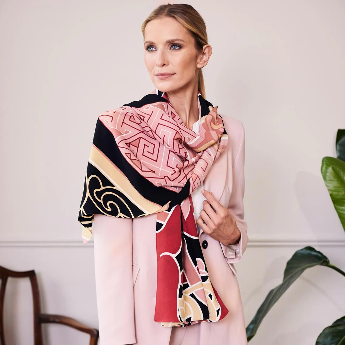 Celtic Elegance  Large Scarf - Baby Pink & Beige - Image 7
