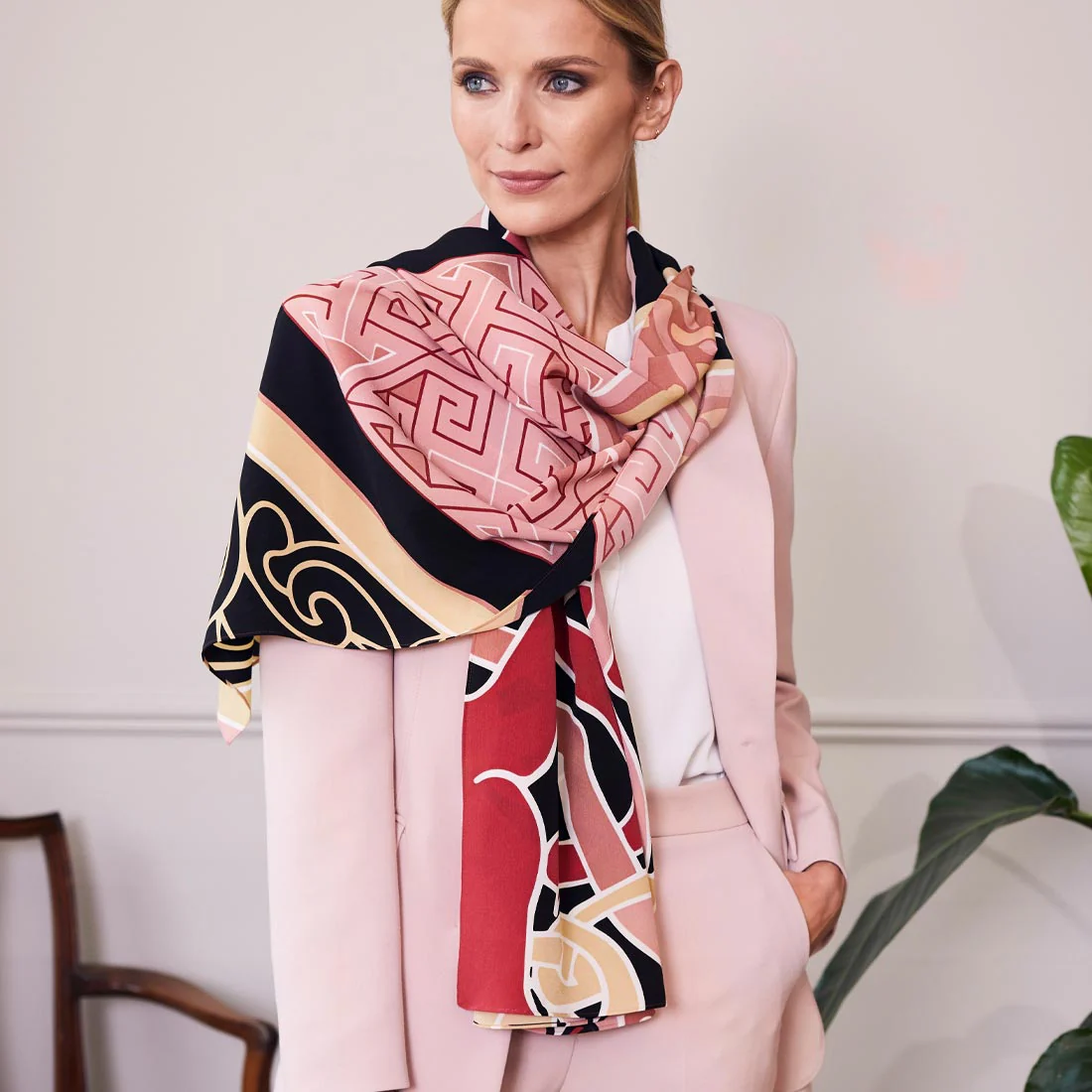 Celtic Elegance  Large Scarf - Baby Pink & Beige - Image 8