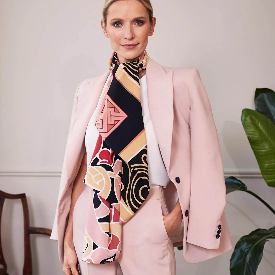 Celtic Elegance  Large Scarf - Baby Pink & Beige - Image 9