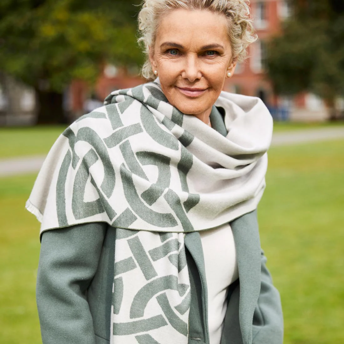 Celtic Knot Reversible Scarf - Thyme Green & Grey - Image 12