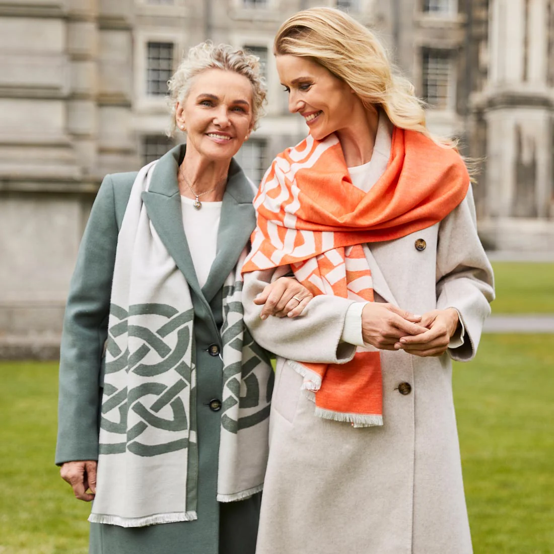 Celtic Knot Reversible Scarf - Thyme Green & Grey - Image 3