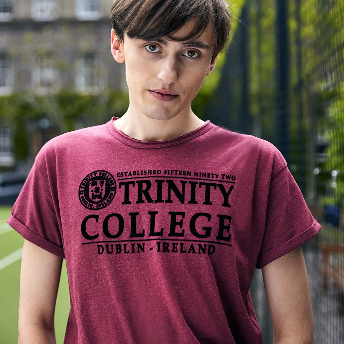 Trinity College Dublin Flock T-Shirt Burgundy Marl - Image 3
