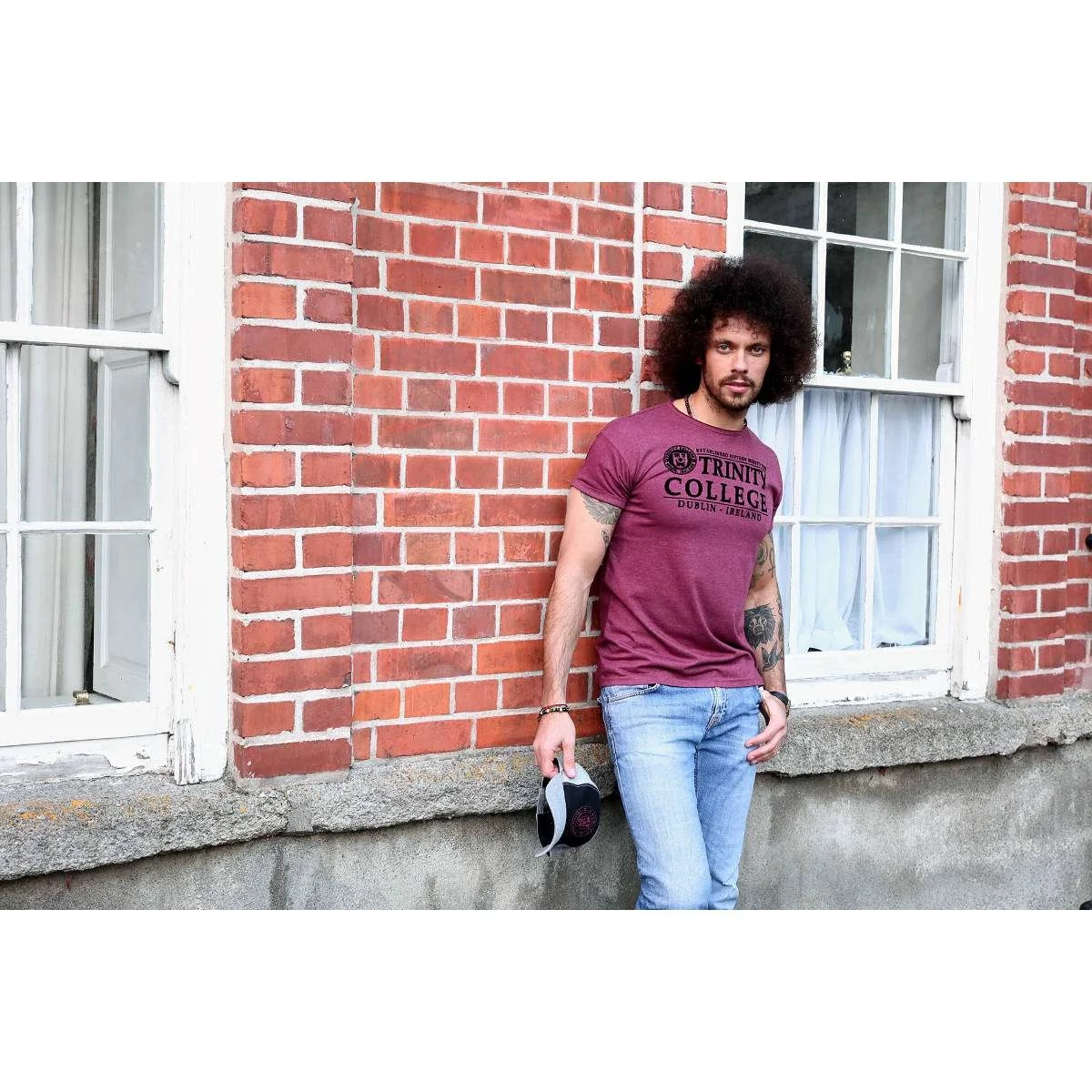Trinity College Dublin Flock T-Shirt Burgundy Marl - Image 6