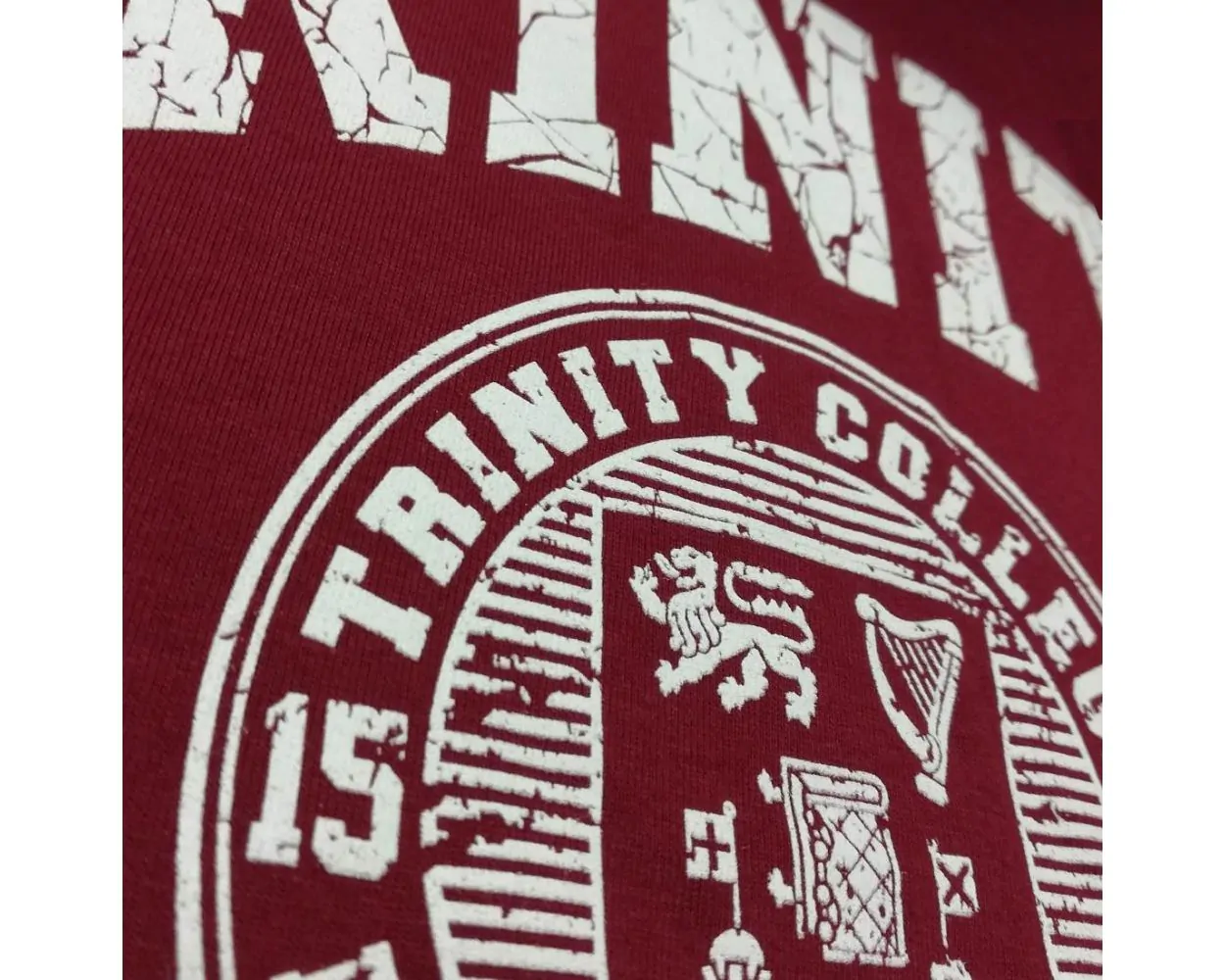 Trinity College Dublin Crest Ladies T-Shirt Burgundy & White - Image 5