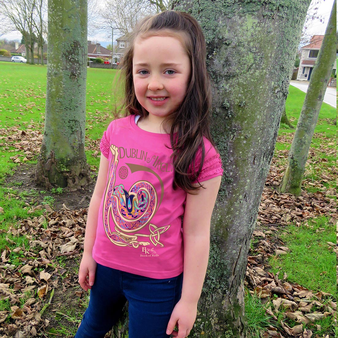 Book of Kells Celtic Swirl Frill T-shirt Pink - Image 4