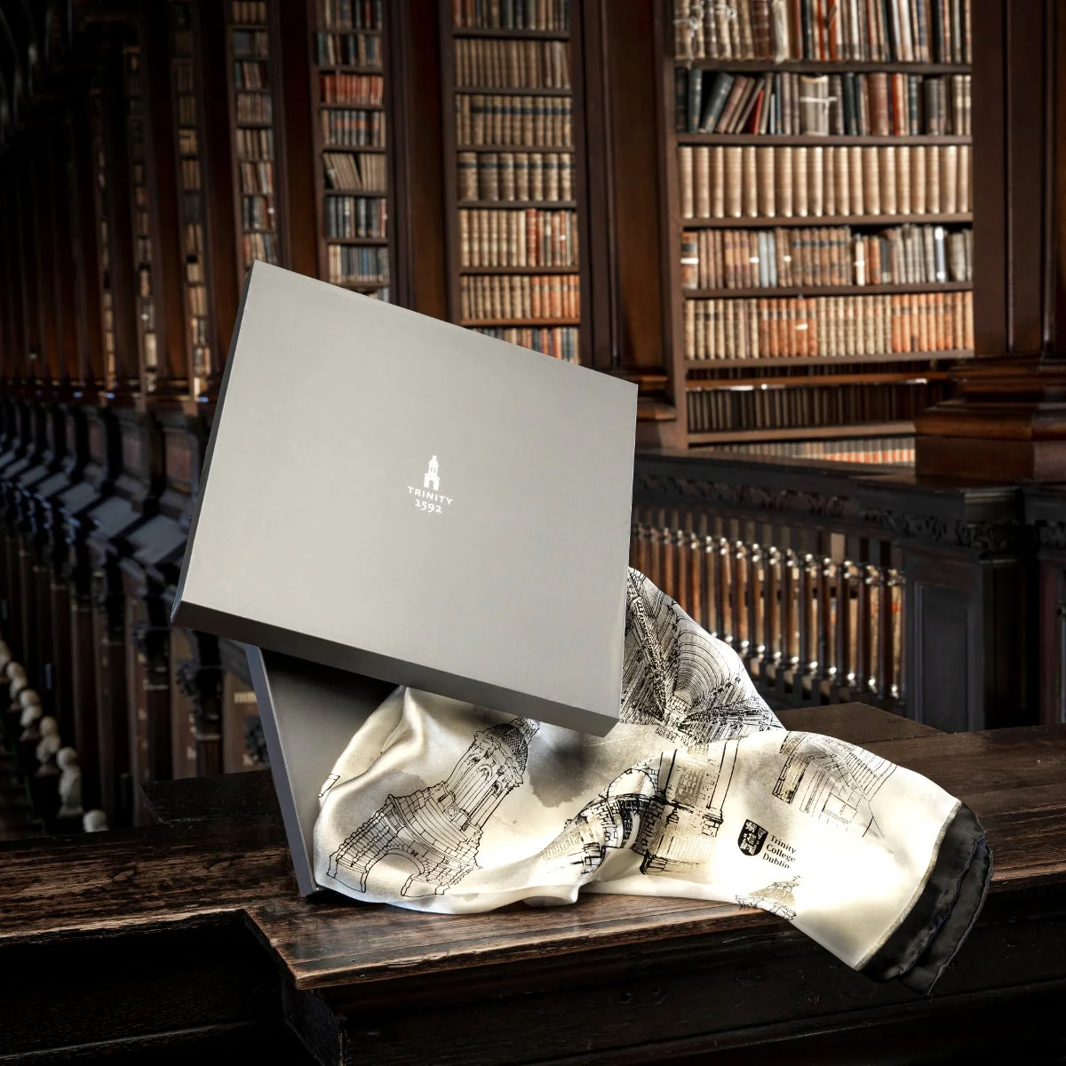 Trinity College Dublin Silk Scarf Cream & Black - Image 4