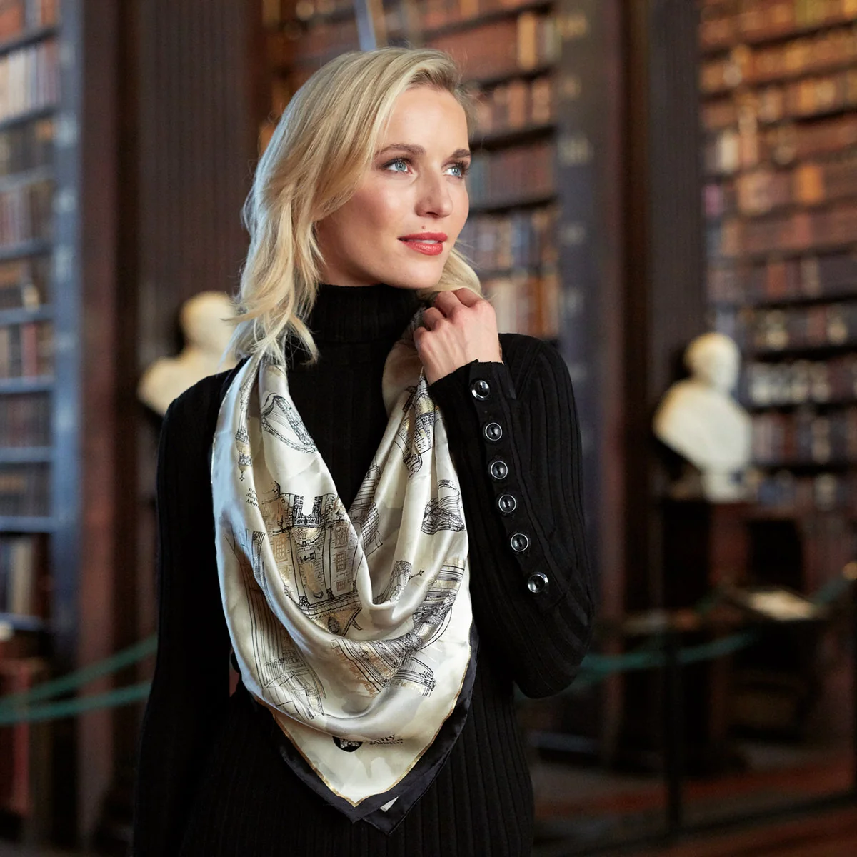 Trinity College Dublin Silk Scarf Cream & Black - Image 5