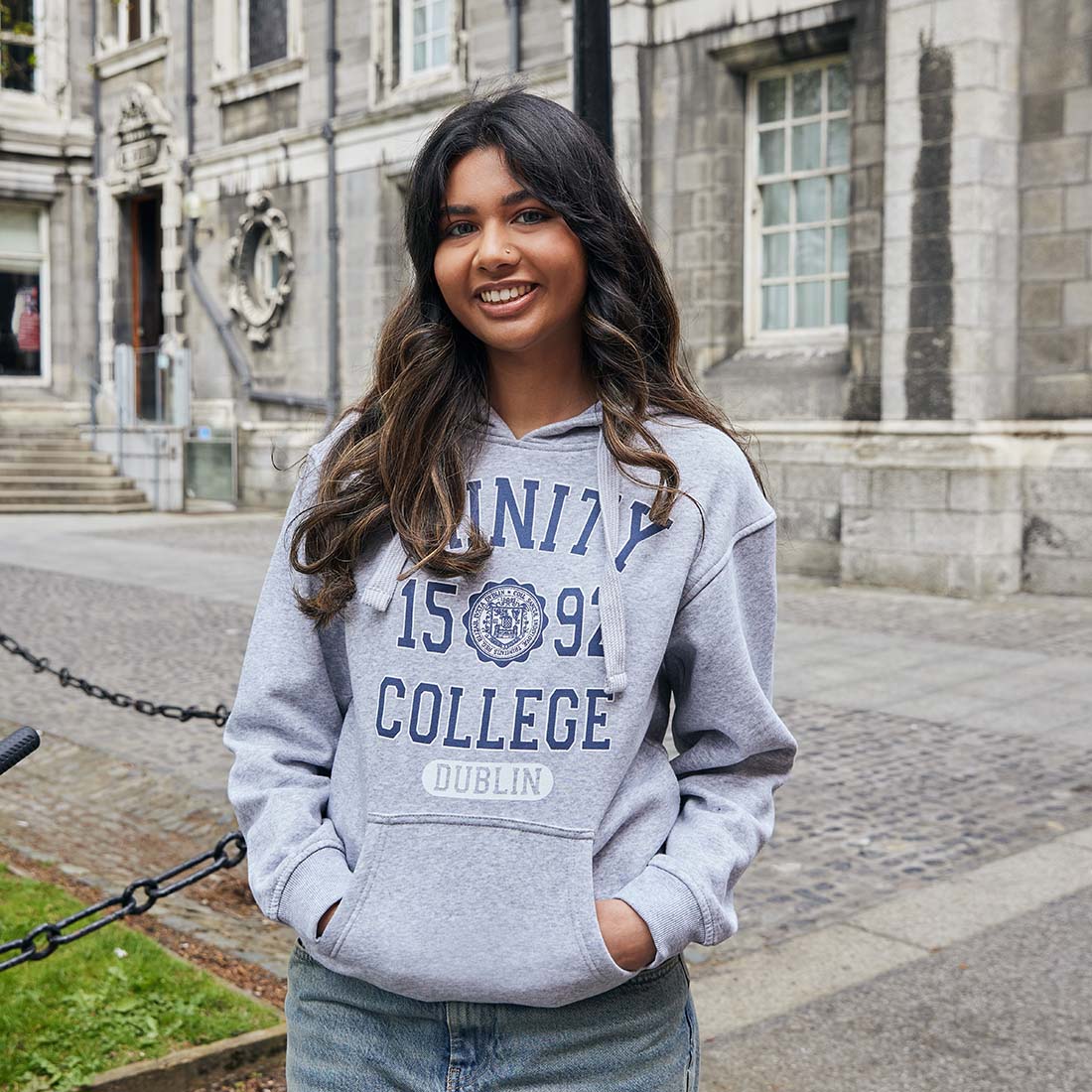 Trinity College Dublin 1592 Hoody Grey Marl And Navy - Image 3