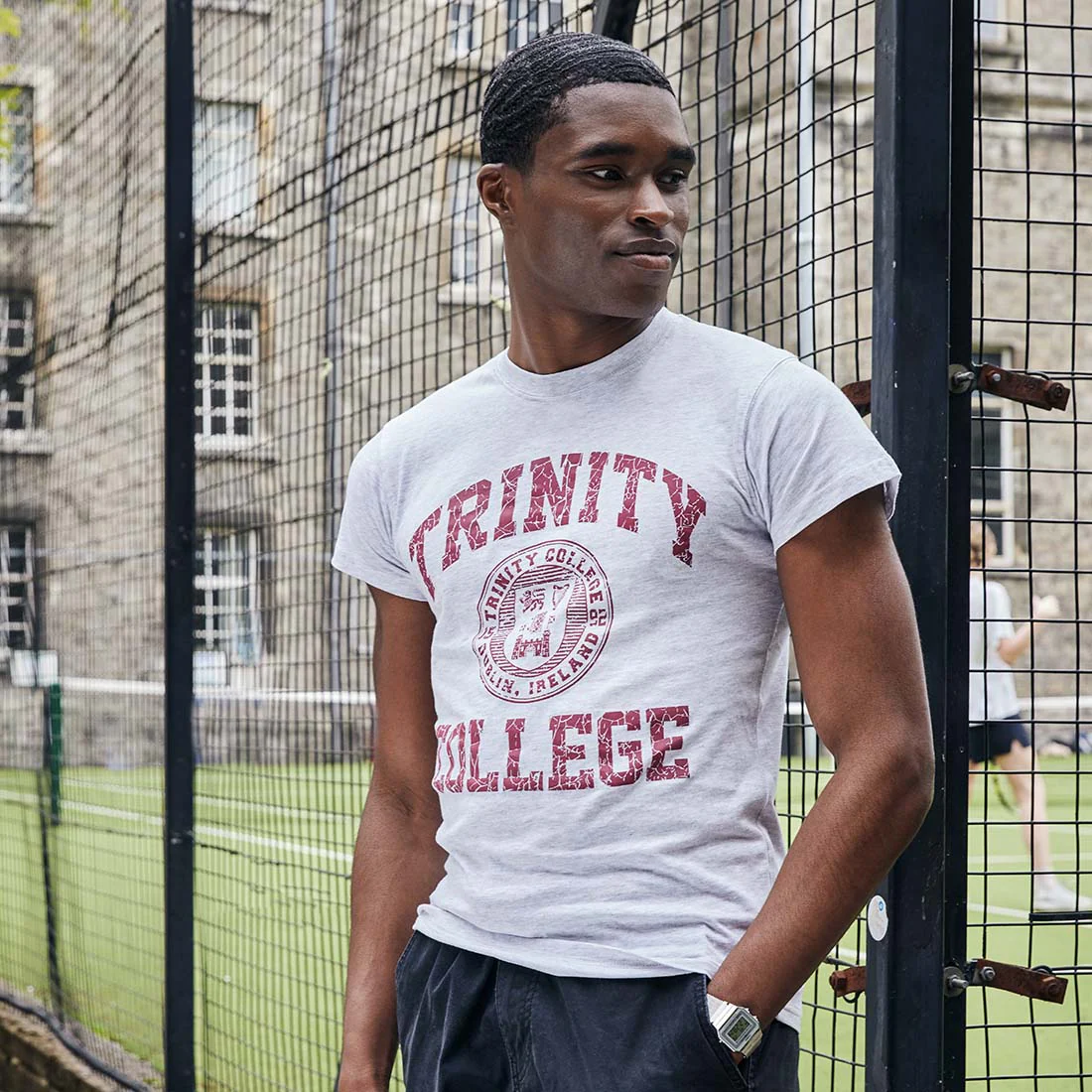 Trinity College Dublin Crest T-Shirt Grey Marl & Burgundy - Image 3