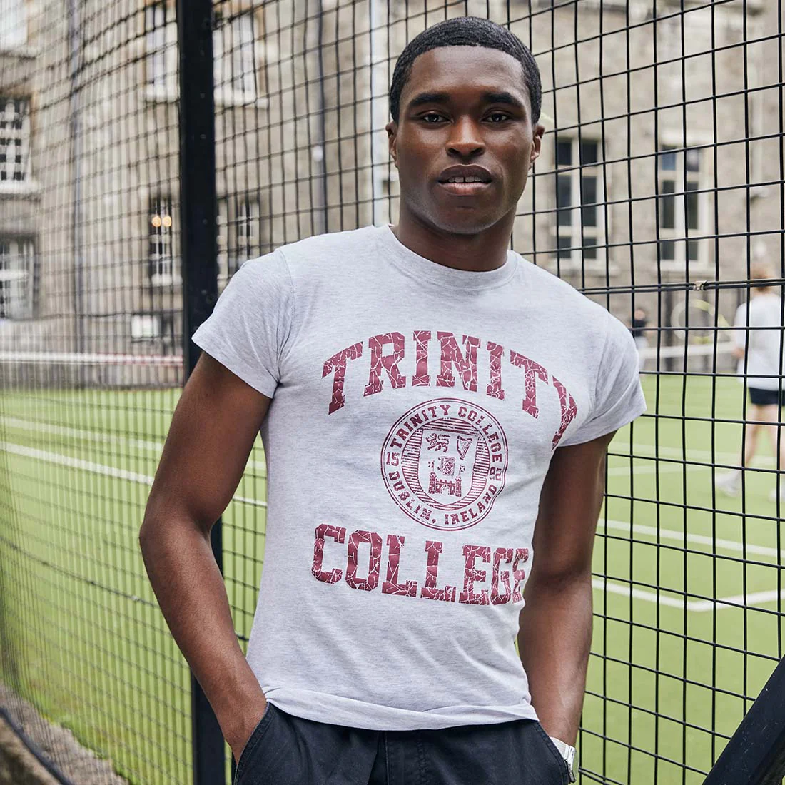 Trinity College Dublin Crest T-Shirt Grey Marl & Burgundy - Image 4
