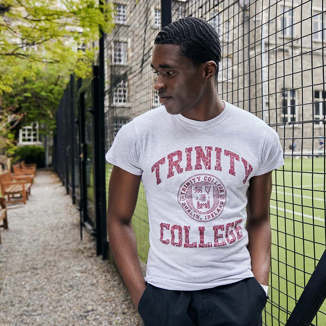 Trinity College Dublin Crest T-Shirt Grey Marl & Burgundy - Image 5