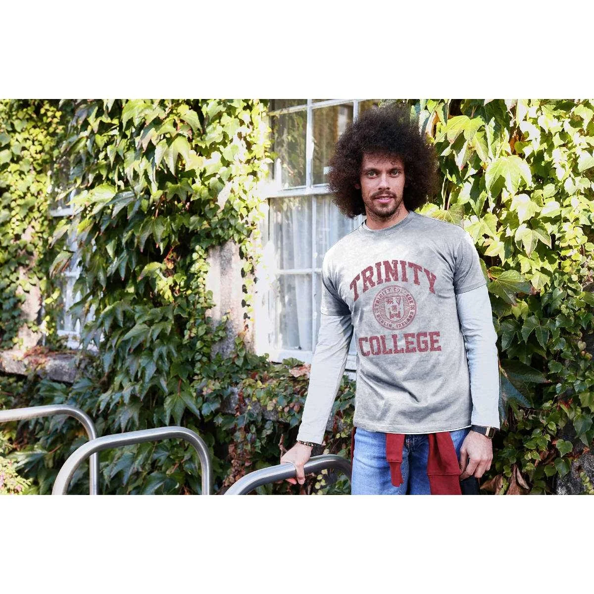 Trinity College Dublin Crest T-Shirt Grey Marl & Burgundy - Image 7