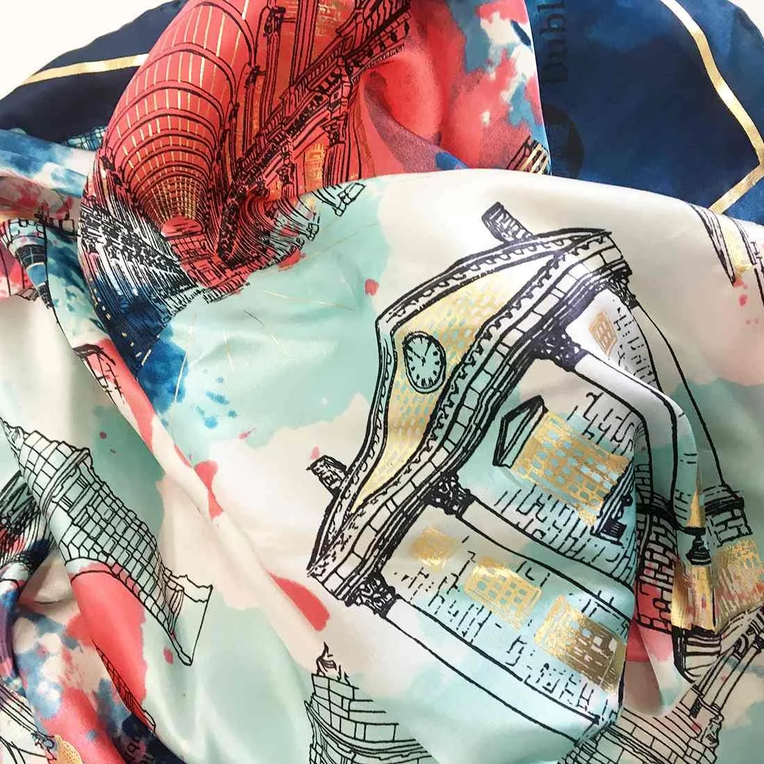 Trinity College Dublin Silk Scarf Navy & Coral - Image 3