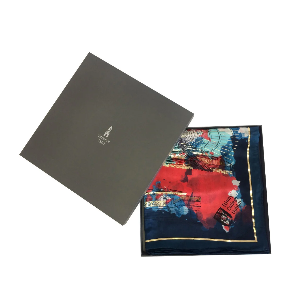 Trinity College Dublin Silk Scarf Navy & Coral - Image 4