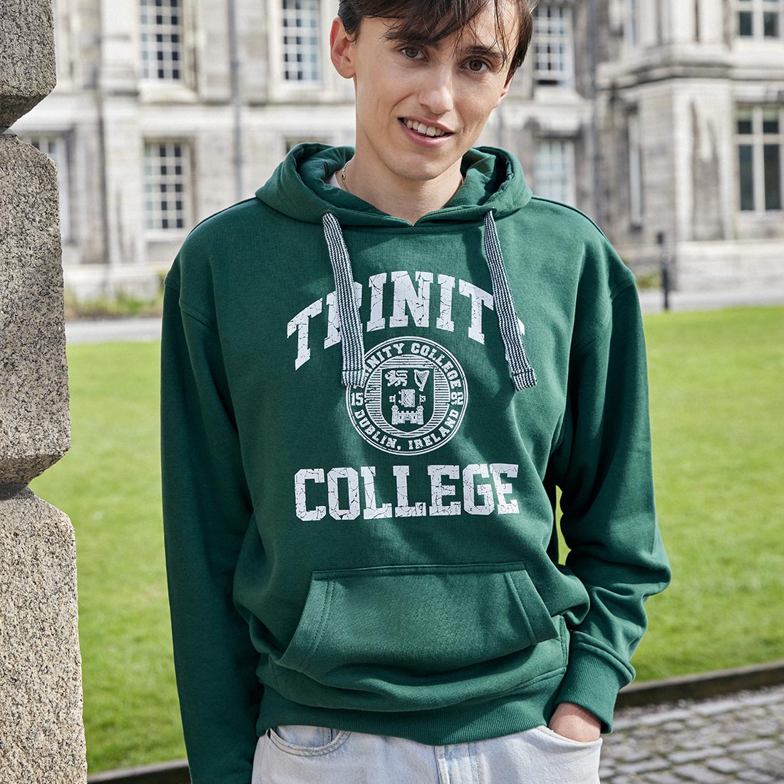 Trinity College Dublin Crest Hoody Bottle Green - Image 3