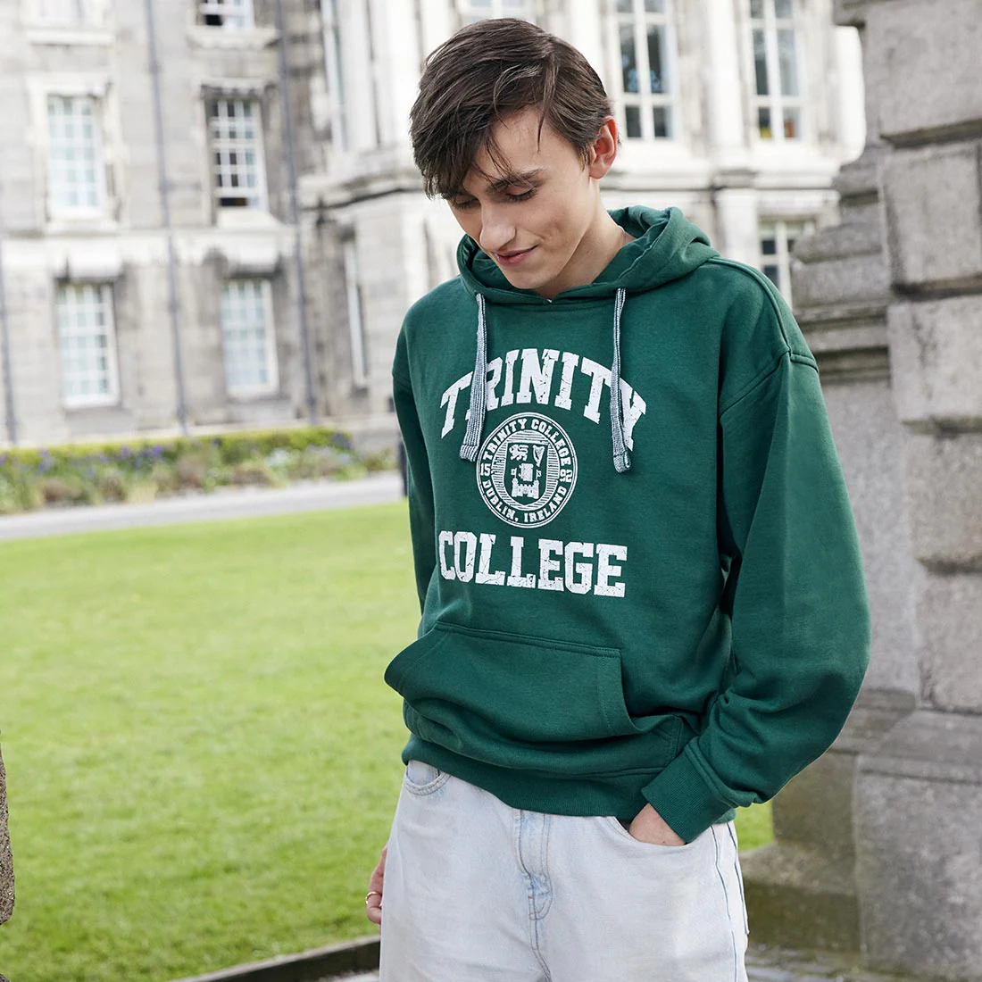 Trinity College Dublin Crest Hoody Bottle Green - Image 4
